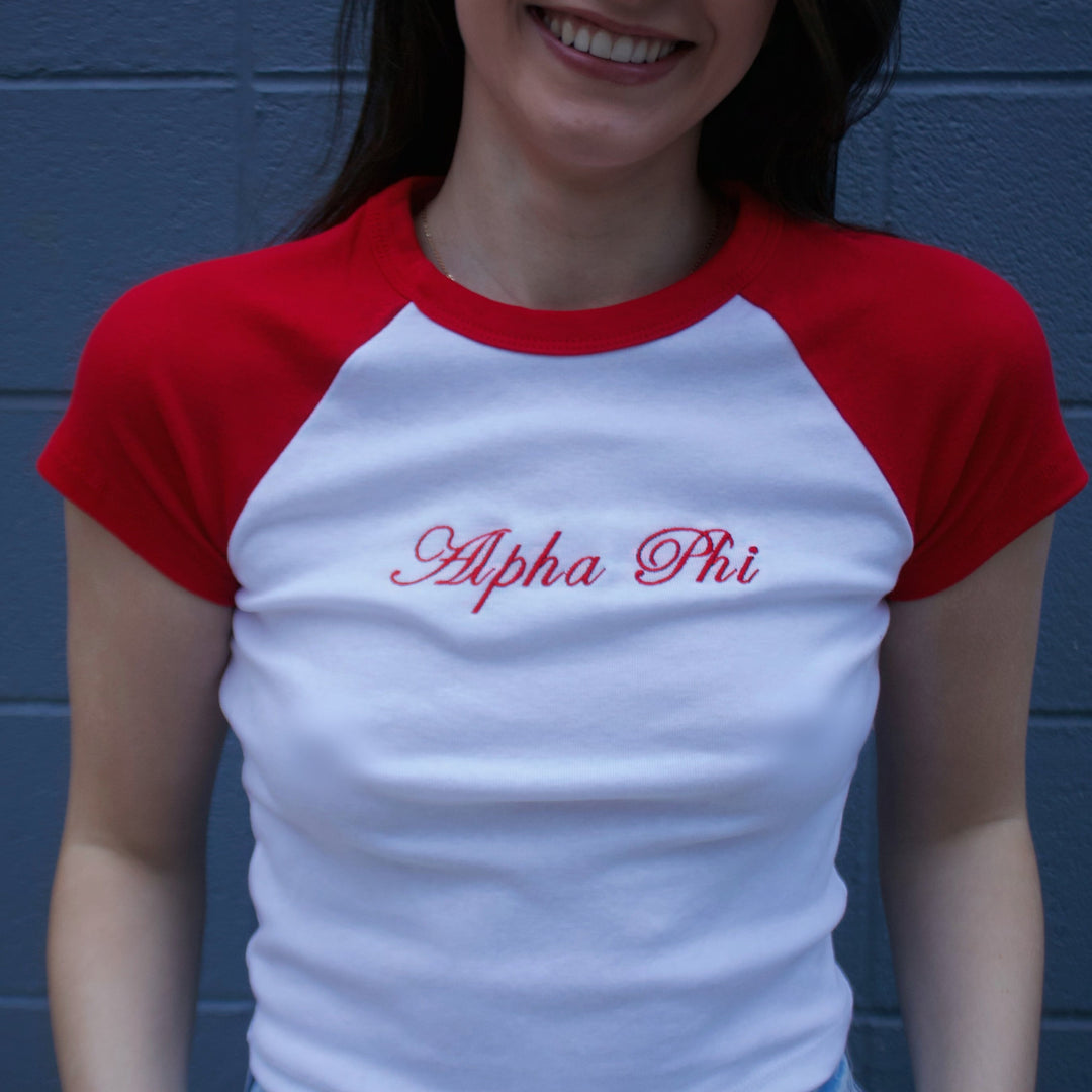Sorority Raglan Embroidered Baby Tee – The Letter Market