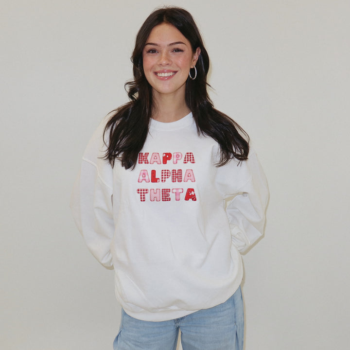 LOVE STRUCK WHITE PATCHWORK EMBROIDERED CREW/HOODIE – The Letter