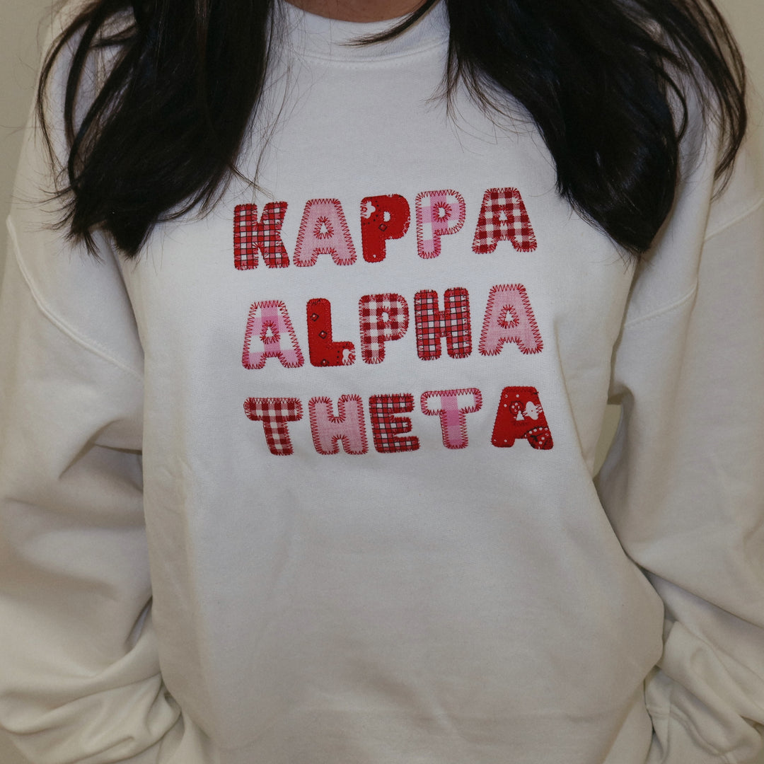 LOVE STRUCK WHITE PATCHWORK EMBROIDERED CREW/HOODIE – The Letter