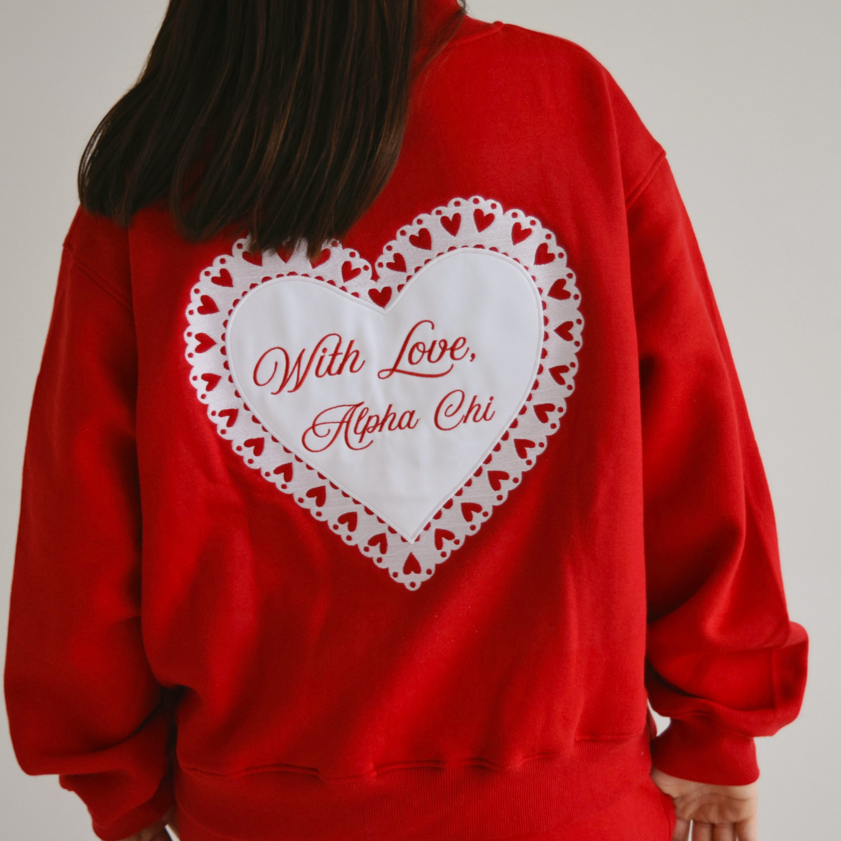 Red Tezza RED WITH LOVE EMBROIDERED SORORITY MOCKNECK – The Letter Market