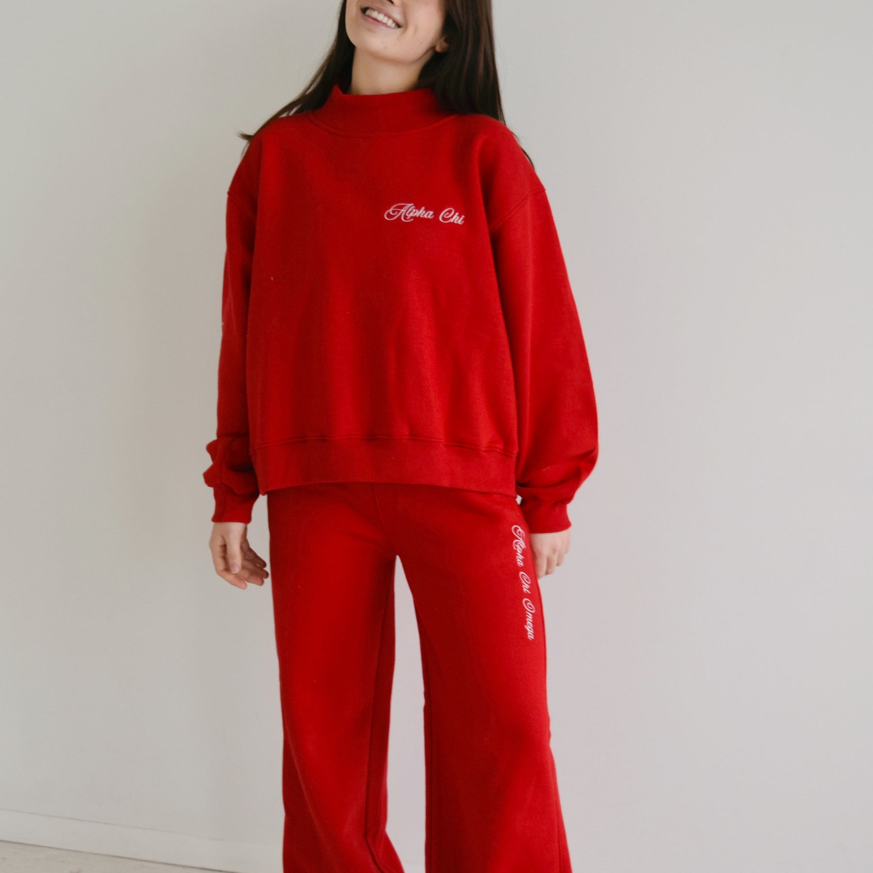 Red Tezza RED WITH LOVE EMBROIDERED SORORITY MOCKNECK – The Letter Market