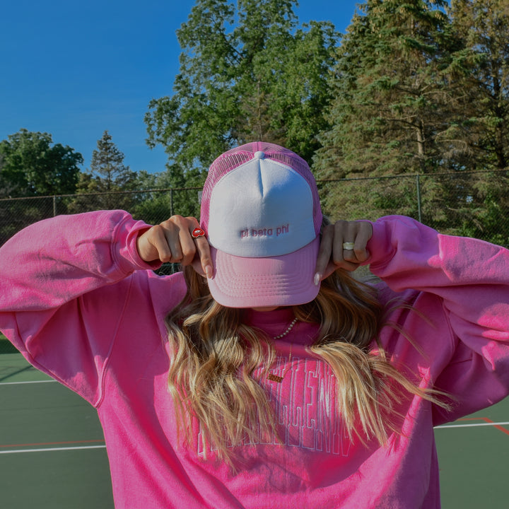Oh So Pretty Sorority Baseball Cap Pink Embroidered Sorority Camo Hat – University Tees main image 2
