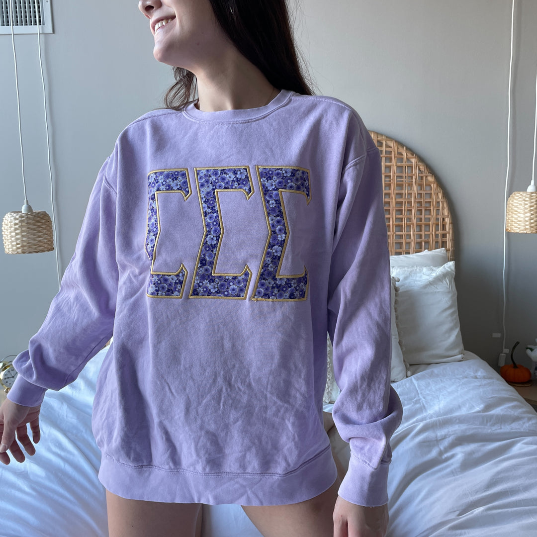 Orchid Florals Comfort Colors Applique Sorority Crew – The Letter